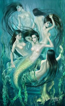 Chino Painting - Yuehui Tang Sirena desnuda china